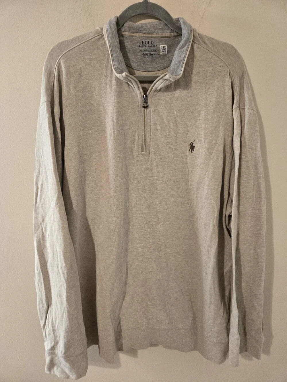 Polo Ralph Lauren Sweater Mens XXL Gray Knit Quarter Zip Pony Performance